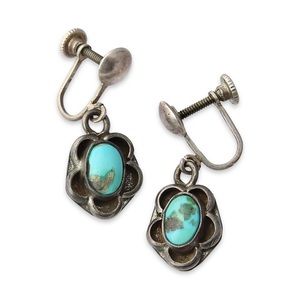 Vintage Turquoise Sterling Silver Screw Back Dangle Earrings Southwestern